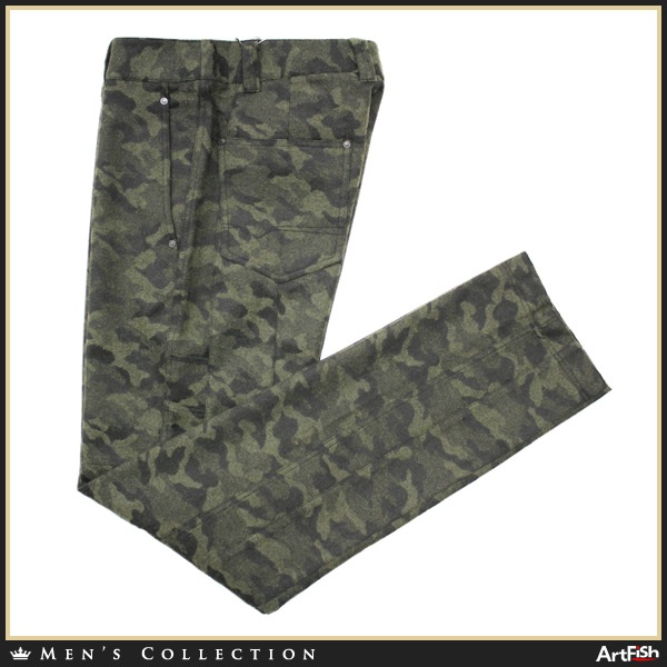 1円バラシ M【伊】グリーン系カモフラ起毛パンツb278*85cm新品
