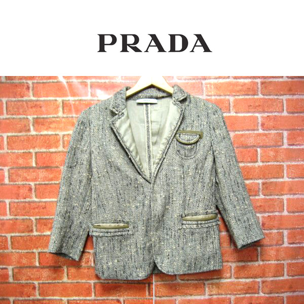 PRADA/プラダ◆７分袖/ジャケット/デザイン/麻混合/38[YK4073