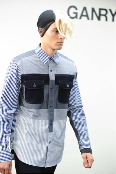 GANRYU COMME des GARCONS 14SS 異素材切替シャツ ネイビー S