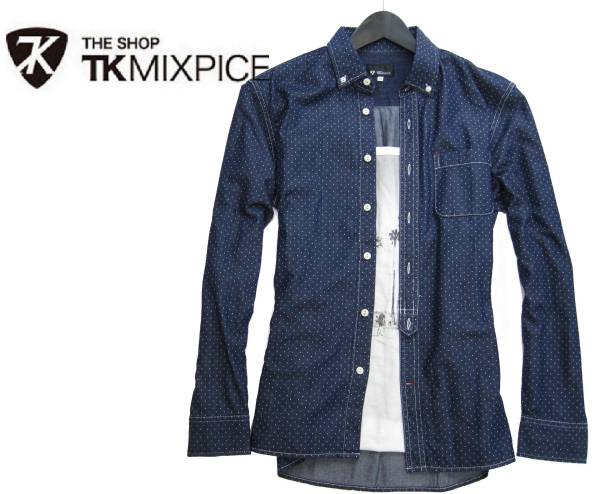 新品▼タケオキクチ 爽やかなドット柄 デニムシャツ(M)41381 