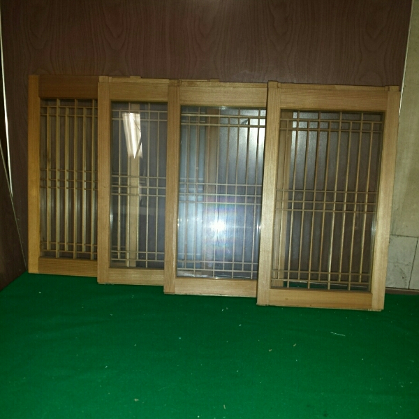 @ アンティーク 木製 引き戸 ガラス付き 4枚