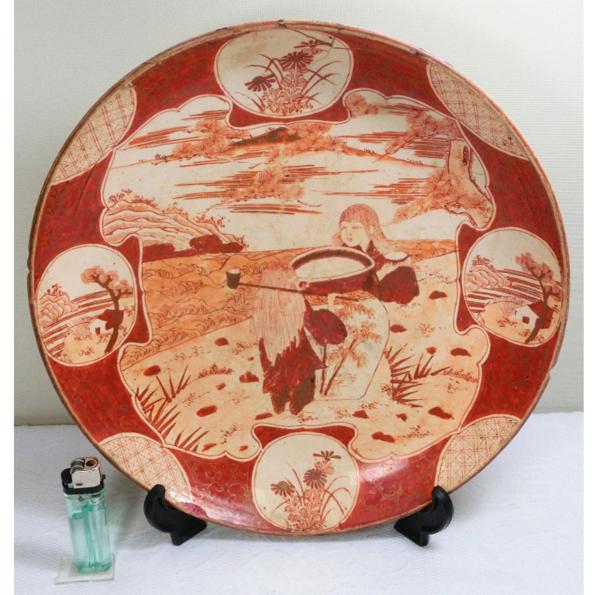 ◇古九谷 赤絵 飾皿/大皿(30cm)◇人物図/金直し◇骨董美術◇ Yahoo