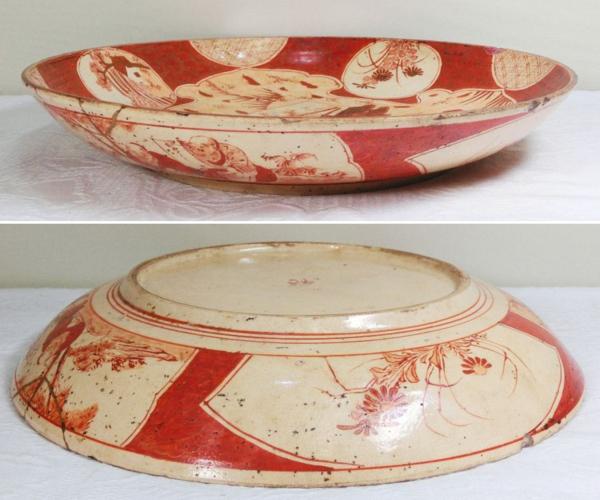 ◇古九谷 赤絵 飾皿/大皿(30cm)◇人物図/金直し◇骨董美術◇ Yahoo