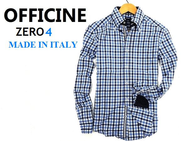2.9万 新品 伊製 OFFICINE 裏地ドット チェック柄 長袖BDシャツ