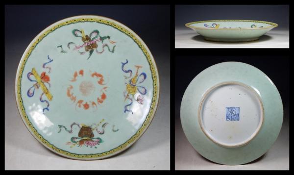 【大景】清朝期 官窯 「大清乾隆年製」款 色絵粉彩寶尽蝙蝠紋盤