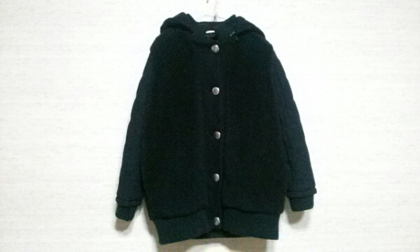 【ジーナシス】黒 フード付 ボア×キルティング ジャンパー