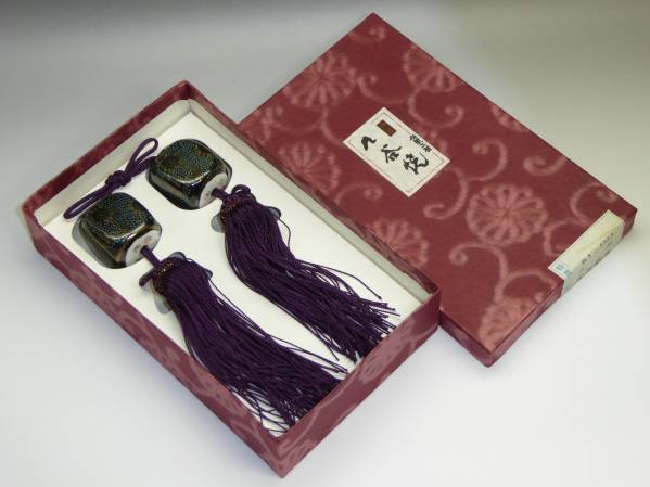 特選九谷焼◆青粒鉄仙◆風鎮◆伝統工芸◆紙箱入り◆未使用保管品