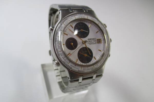 【1円～】☆SEIKO ワールドタイム クロノグラフ メンズ時計☆