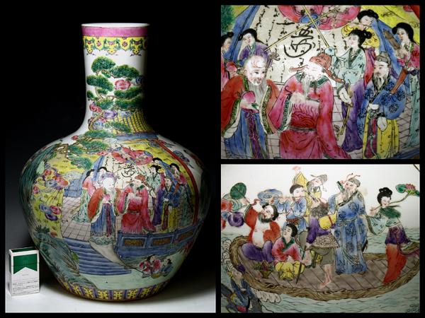 侍】中国清朝期 粉彩群仙人文 大花瓶 高53.5cm Ρ483 【公式通販】