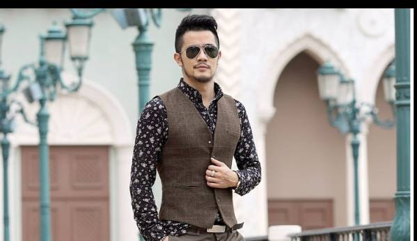 ウールピンチェックベストジレ茶ブラウン サイズＳからM