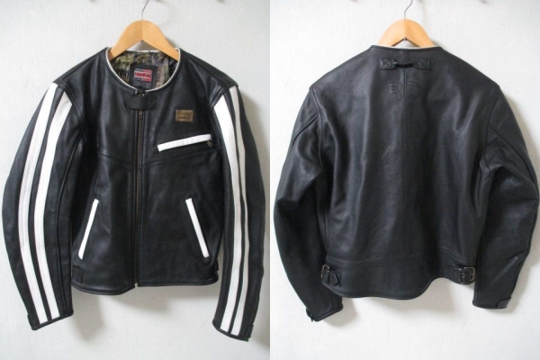南海 牛革 レザー 袖ライン シングルライダース Lサイズ