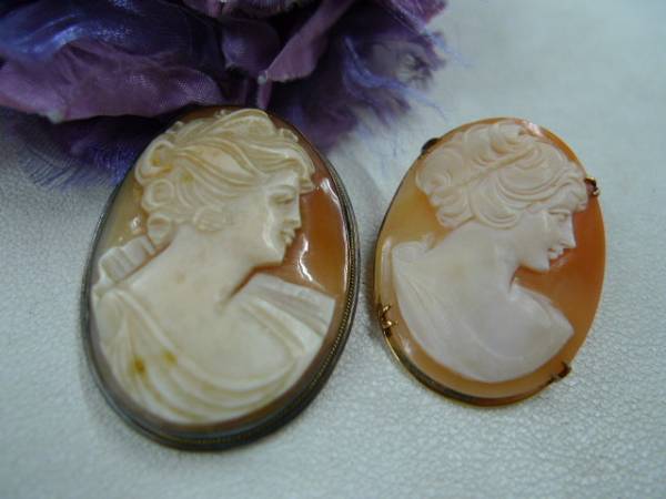 ◆シェルカメオブローチ◆2点◆お洒落◆ハP7081◆