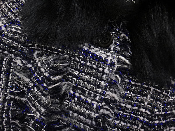 ★120627【ボッシュ】ブルーフォックスファー付ツイードコート38