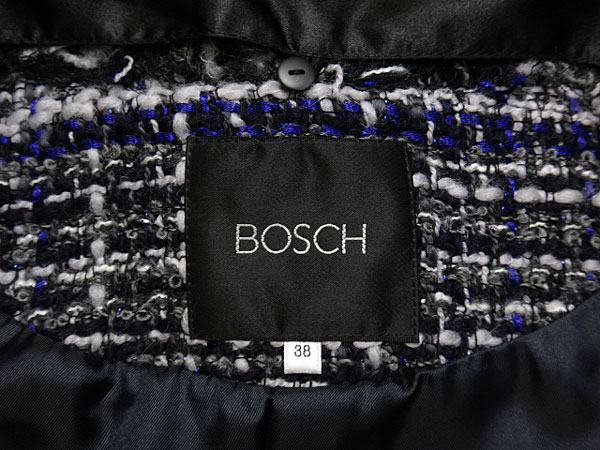 ★120627【ボッシュ】ブルーフォックスファー付ツイードコート38