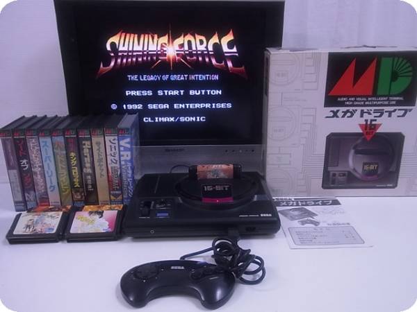 MD メガドライブ本体箱説付+ソニック等ソフト15本セット/B4689/1
