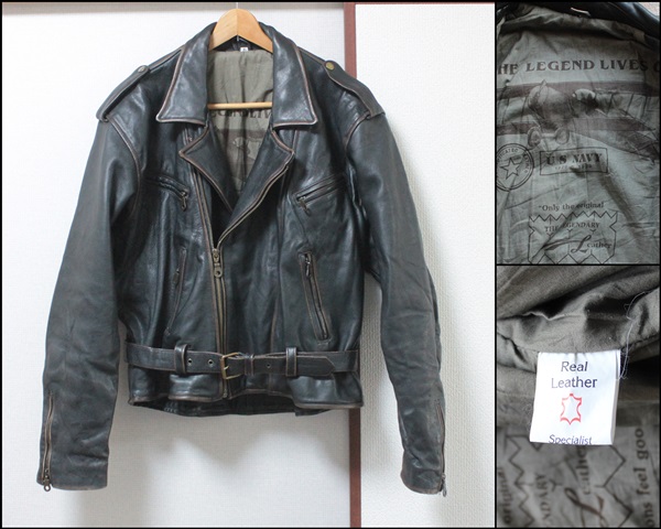 肉厚茶芯THE LEGEND LIVES ONレザーライダースU.S.NAVY1920-1930