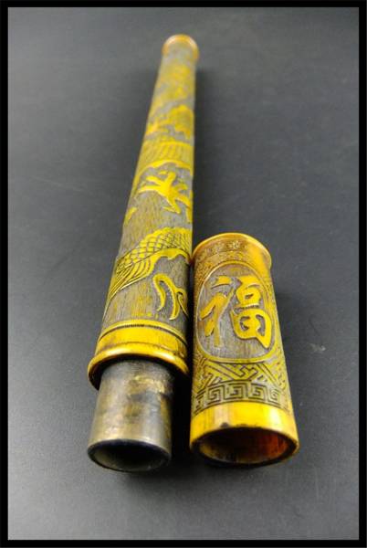 『風華堂』2A036 福 龍紋 彫刻 香筒 珍品 供奉 仏具