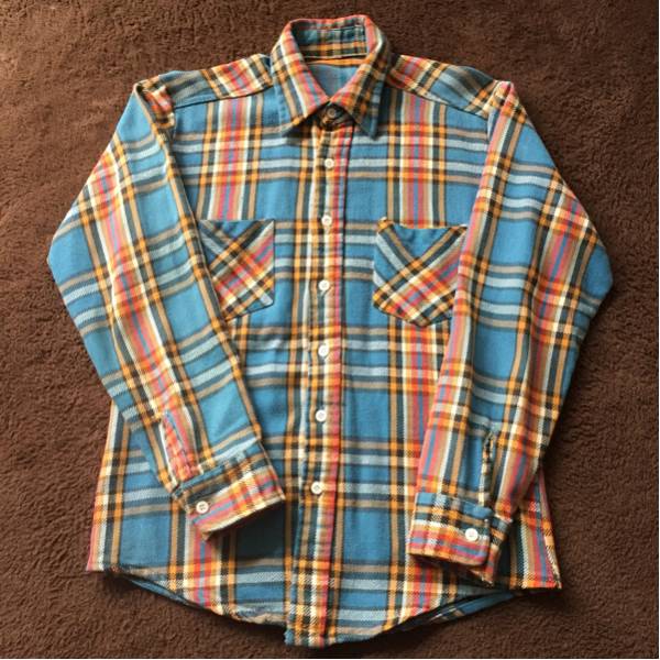 BIG MAC 白ボタン 青ベースチェック フランネルシャツ 70's