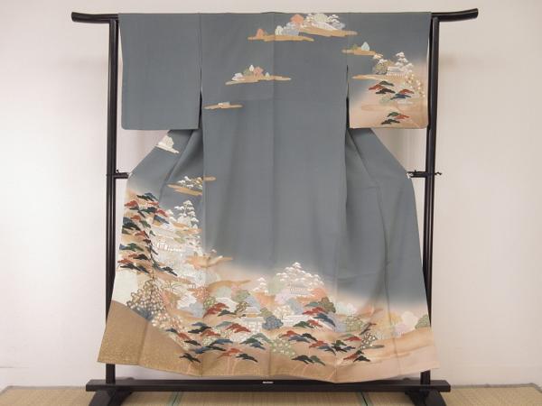 ドークブア■訪問着　金彩友禅　駒刺繍　霧取りに風景文　逸品
