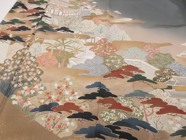 ドークブア■訪問着　金彩友禅　駒刺繍　霧取りに風景文　逸品