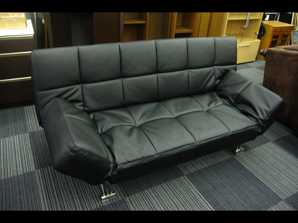 H2719○リクライニングソファーベッド 黒　合成皮革