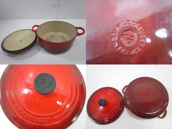 LE CREUSET ルクルーゼ ココット ロンド 鍋 両手鍋22cm○