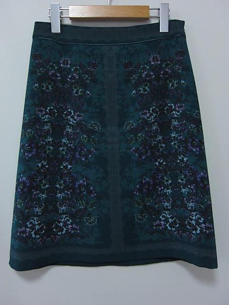 メール便OK スーナウーナ 花柄 フレア スカート size38/緑 ■◇