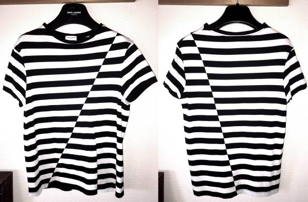 SAINT LAURENT 14aw 黒白ビアリッツボーダーTシャツM美中古 SAINT