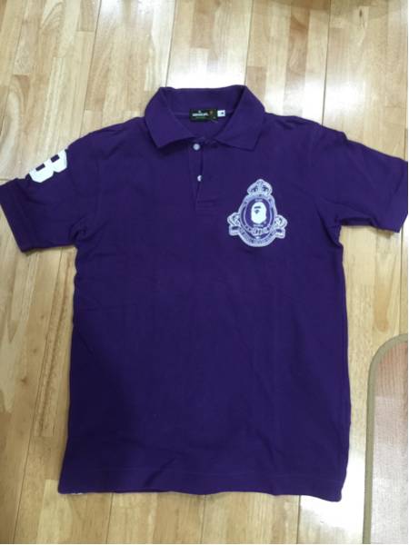 即完売 エイプ APE クラウンロゴ パープル ポロシャツ 鹿子 M