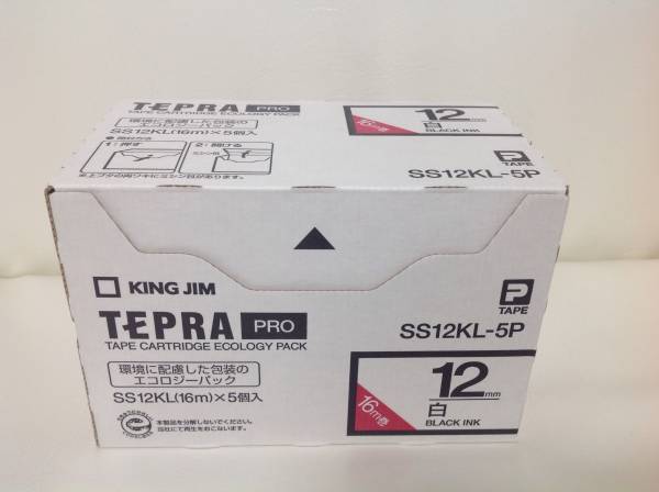 即決! テプラPROテープ12mm・16m巻(白色黒文字・SS12KL-5P) 5個