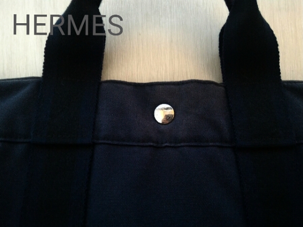 エルメス HERMES フールトゥ MM ネイビ- キャンバス トート バッグ