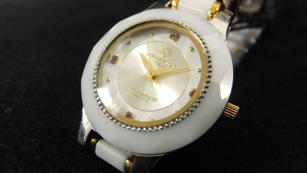 【658】未使用♪J.HARRISON 18K金張サファイア宝石腕時計