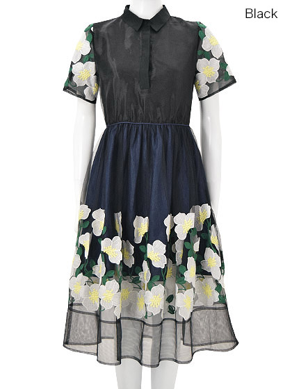 送料無料◇新品Chestyフラワーチュールワンピース◇ブラック