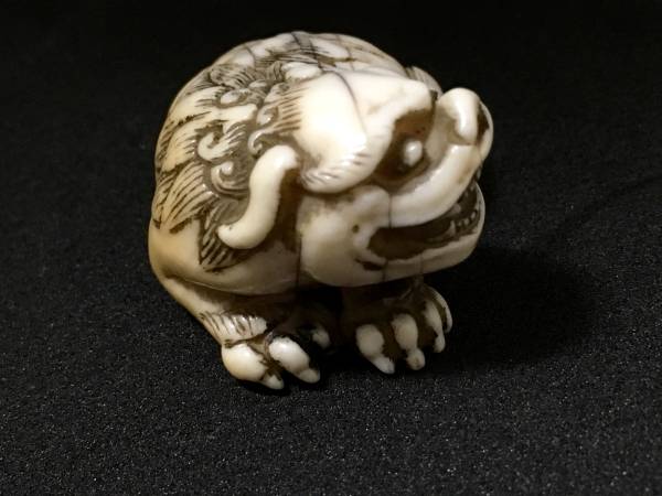 古い獅子の根付　象牙　江戸期　美品！