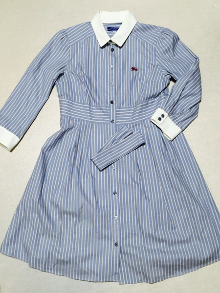新品】バーバリー リボン付 ストライプ シャツワンピース38 バーバリー