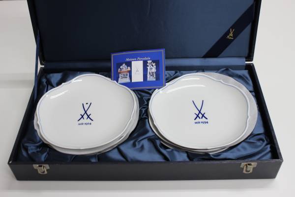 マイセン 歴代マーク柄 6枚 プレート 皿 箱付 中古