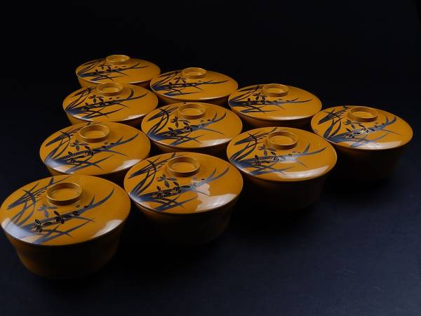 古美術 輪島塗 吸物碗 十客 蒔絵 極上品 時代物 初だし品 木製