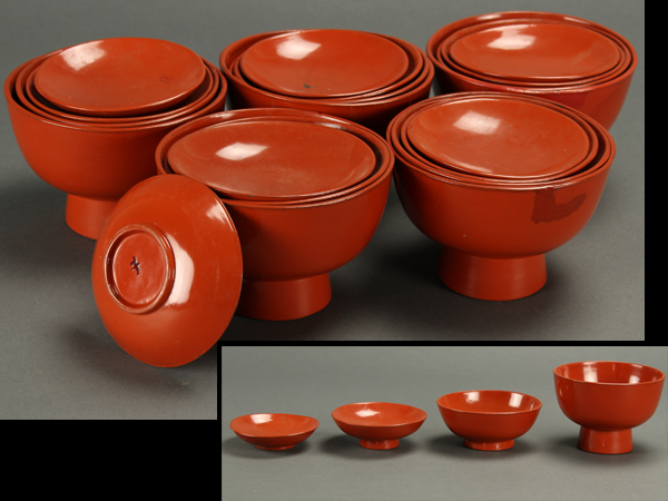 【琴》古美術品 時代根来塗四つ碗五客揃　本時代物 ZAG121