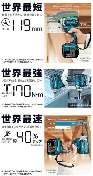 1円～マキタ充電インパクト TD137DZ（青）14.4V 本体・ケース