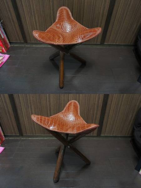 折りたたみ　椅子　レザー　ハンドメイド