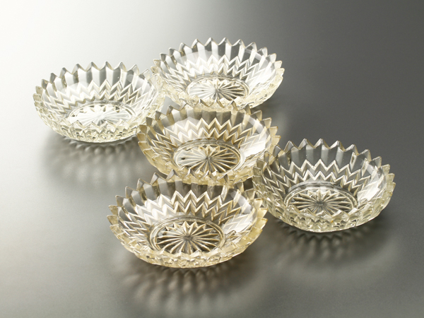 【流】古美術品 時代 切子ガラス 五枚 時代物 初だし品 IH281