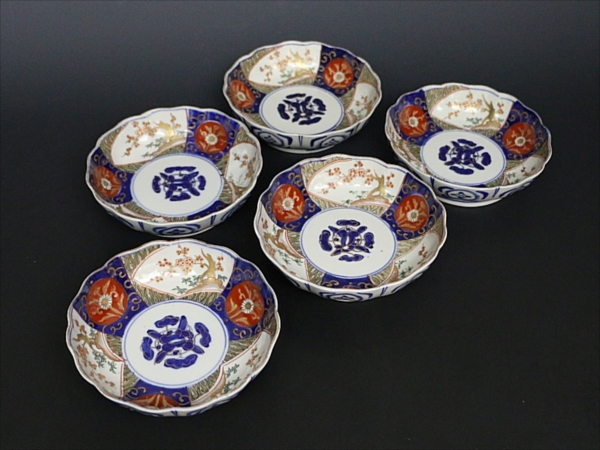 古伊万里 染錦 葡萄文 ナマス皿 中深皿 5客 江戸後期 0 -