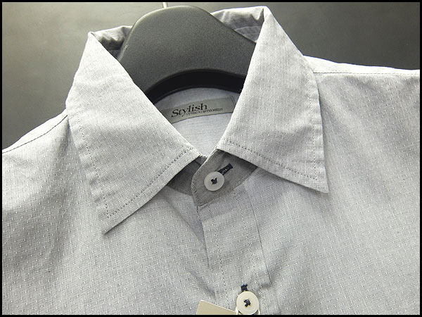 新品 インターメッツォ 極小ドット織柄半袖シャツM薄灰★I11733