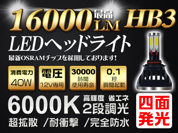 LEDヘッドライト フォグランプ HB3バルブOSRAM四面発光16000lm白