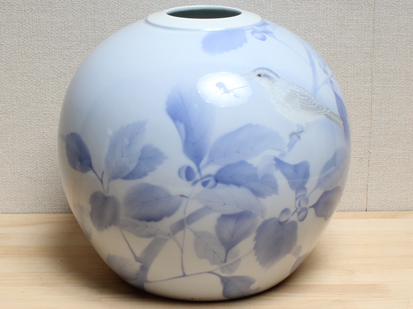 深川製磁 官窯 染付 白磁 花瓶 花器 花鳥図 花入れ 高さ 30㎝