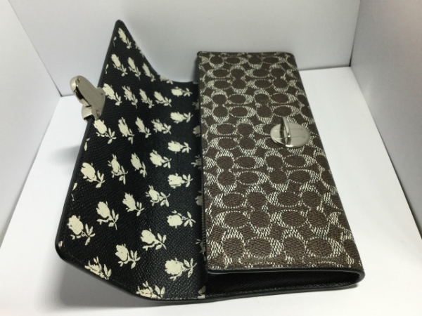 コーチ 長財布 美品 52829 黒×ダークブラウン×アイボリー