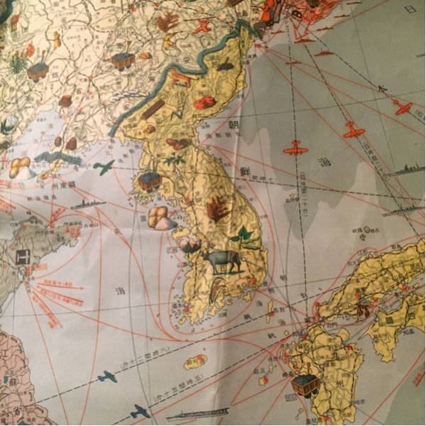 古地図戦時中東亜形勢航空陸路◇中国民国 朝鮮支那満州台湾樺太 【公式 