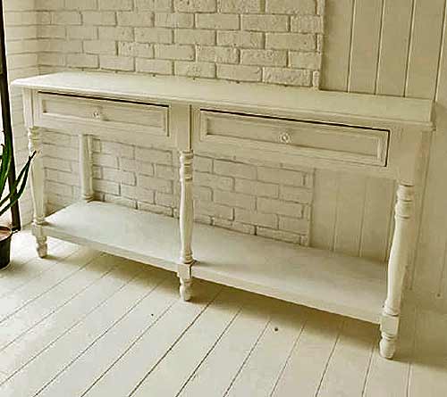 輸入家具 クラシックデザインのホワイト仕上げのコンソール