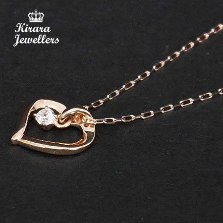 美品【4℃ヨンドシー】K10PG ダイヤ付ハートネックレス アクセ