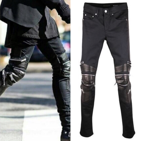 M) SAINT LAURENT PARIS 型 シンセティックレザー切替スキニー